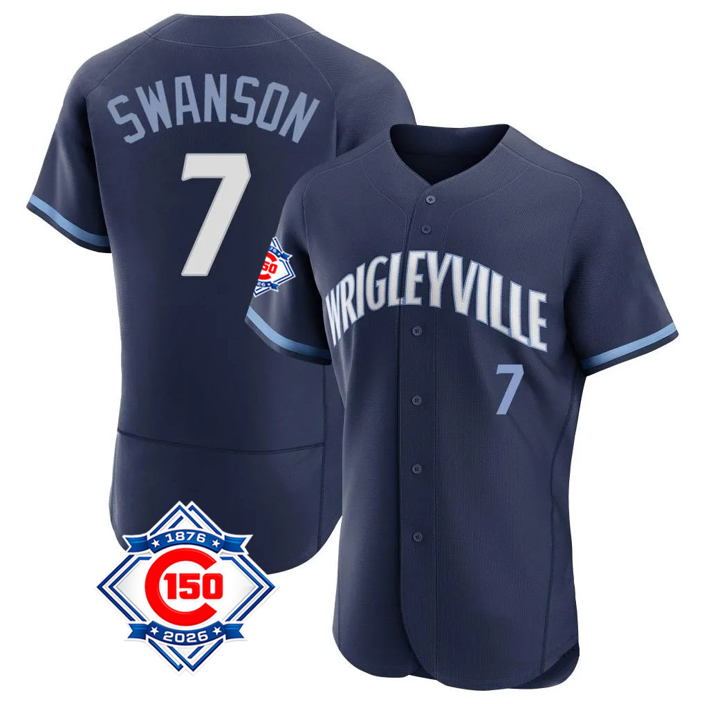 Arlishia C.Cubs #7 Dansby Swanson Player Navy City Connect 150th Anniversary Limited Elite Home Stitched Jerseys