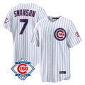 Arlishia C.Cubs #7 Dansby Swanson Player White 150th Anniversary Game Home Stitched Jerseys
