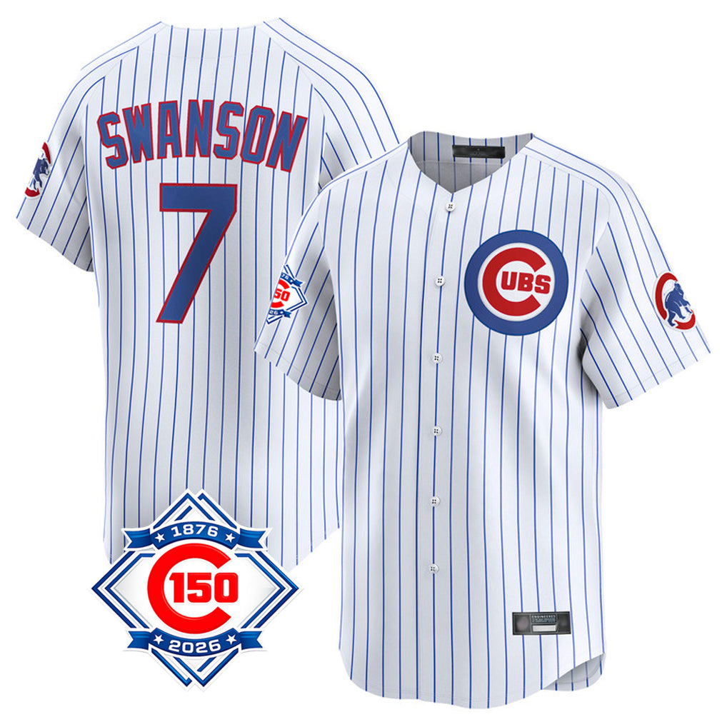 Arlishia C.Cubs #7 Dansby Swanson Player White 150th Anniversary Limited Home Game Stitched Jerseys