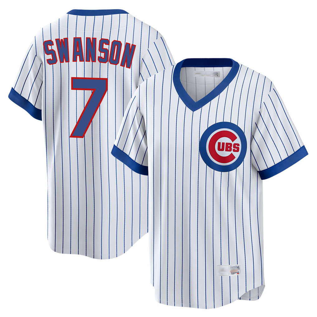 Arlishia C.Cubs #7 Dansby Swanson Player White T-shirt Cooperstown Collection Limited Stitched Jerseys