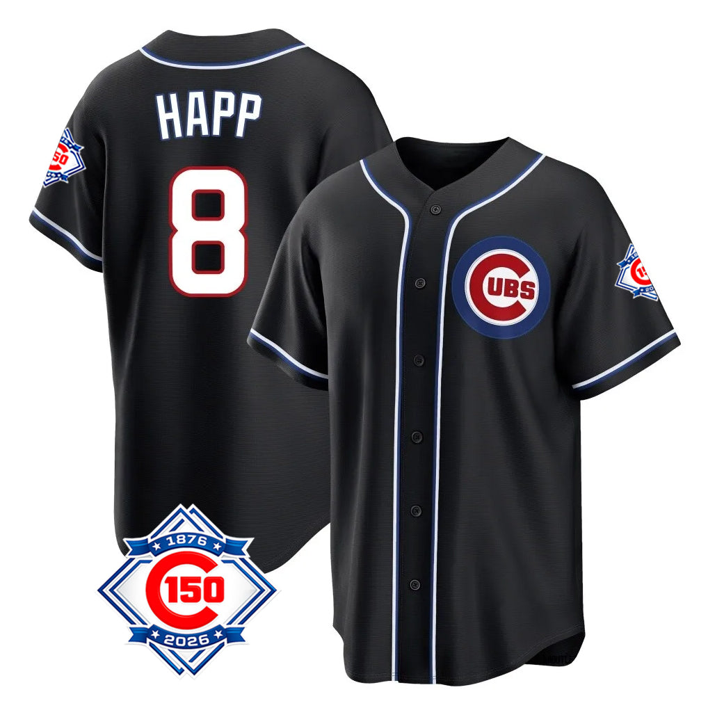 Arlishia C.Cubs #8 Ian Happ Player Black Fashion Out 150th Anniversary Game Stitched Jerseys