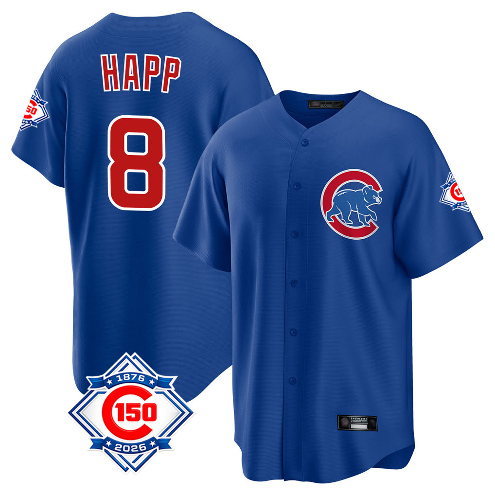 Arlishia C.Cubs #8 Ian Happ Player Royal 150th Anniversary Home Game Stitched Jerseys