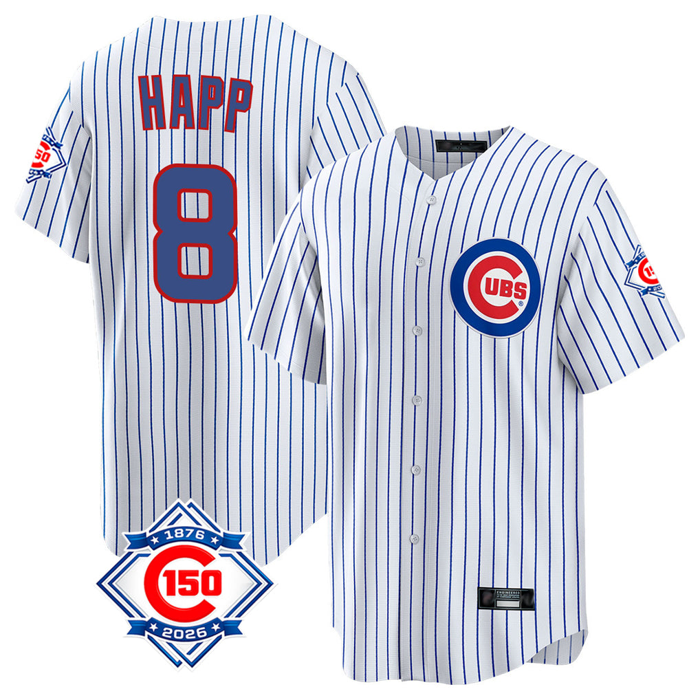 Arlishia C.Cubs #8 Ian Happ Player White 150th Anniversary Home Game Stitched Jerseys