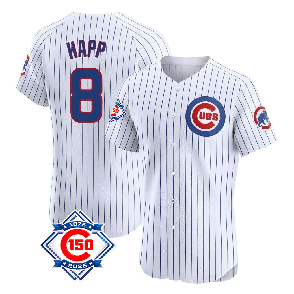 Arlishia C.Cubs #8 Ian Happ Player White 150th Anniversary Limited Elite Home Game Stitched Jerseys