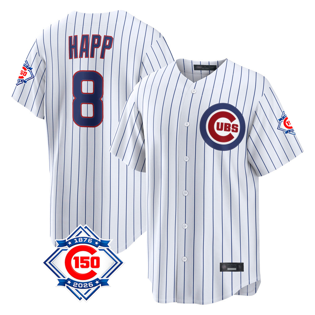 Arlishia C.Cubs #8 Ian Happ Player White 150th Anniversary Limited Home Game Stitched Jerseys