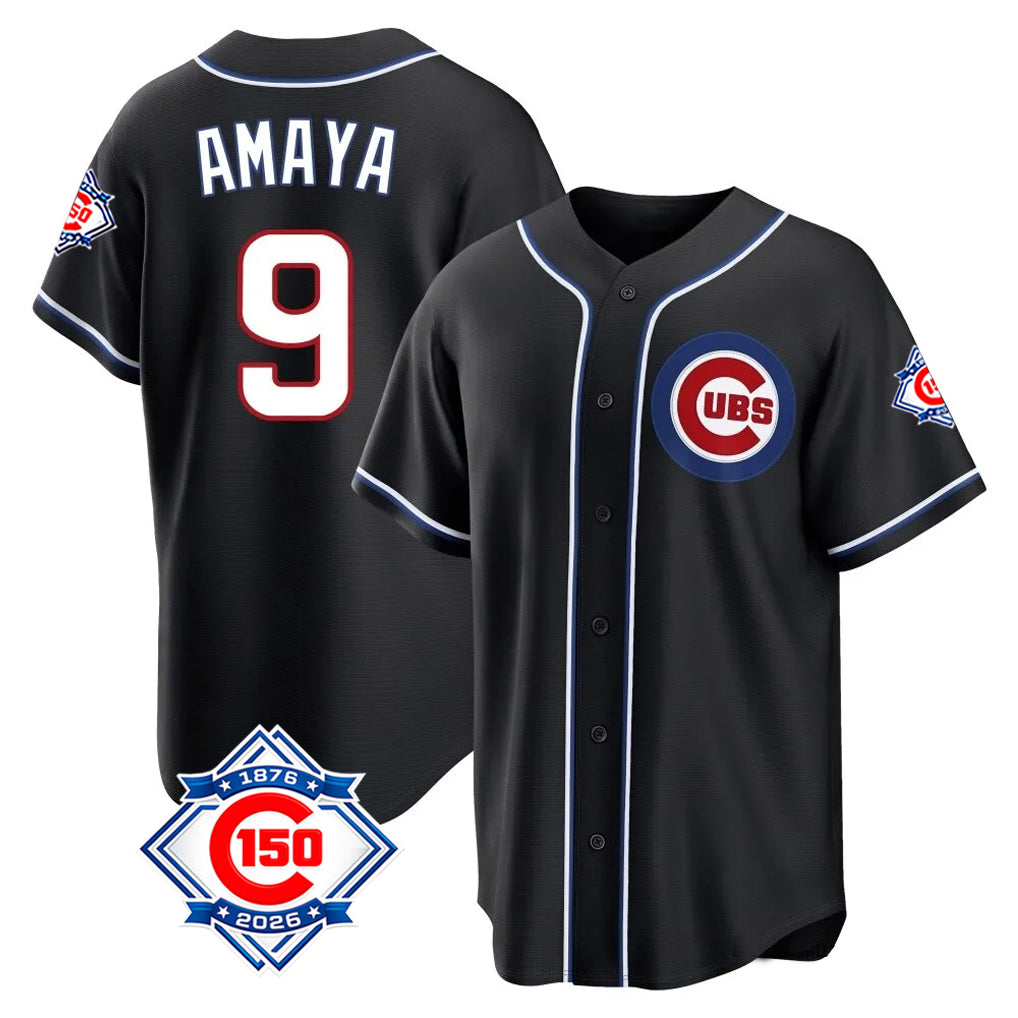 Arlishia C.Cubs #9 Miguel Amaya Player Black Fashion Out 150th Anniversary Game Stitched Jerseys