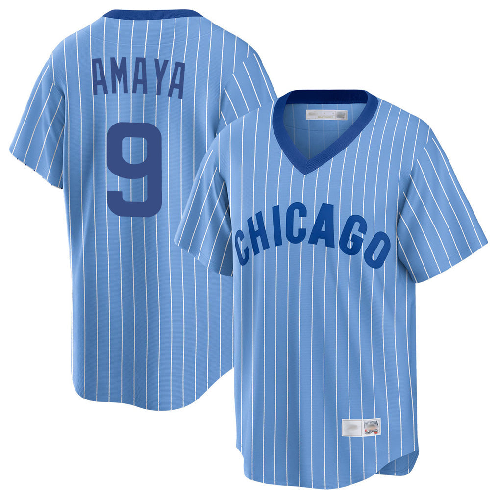 Arlishia C.Cubs #9 Miguel Amaya Player Blue T-shirt Cooperstown Collection Limited Stitched Jerseys