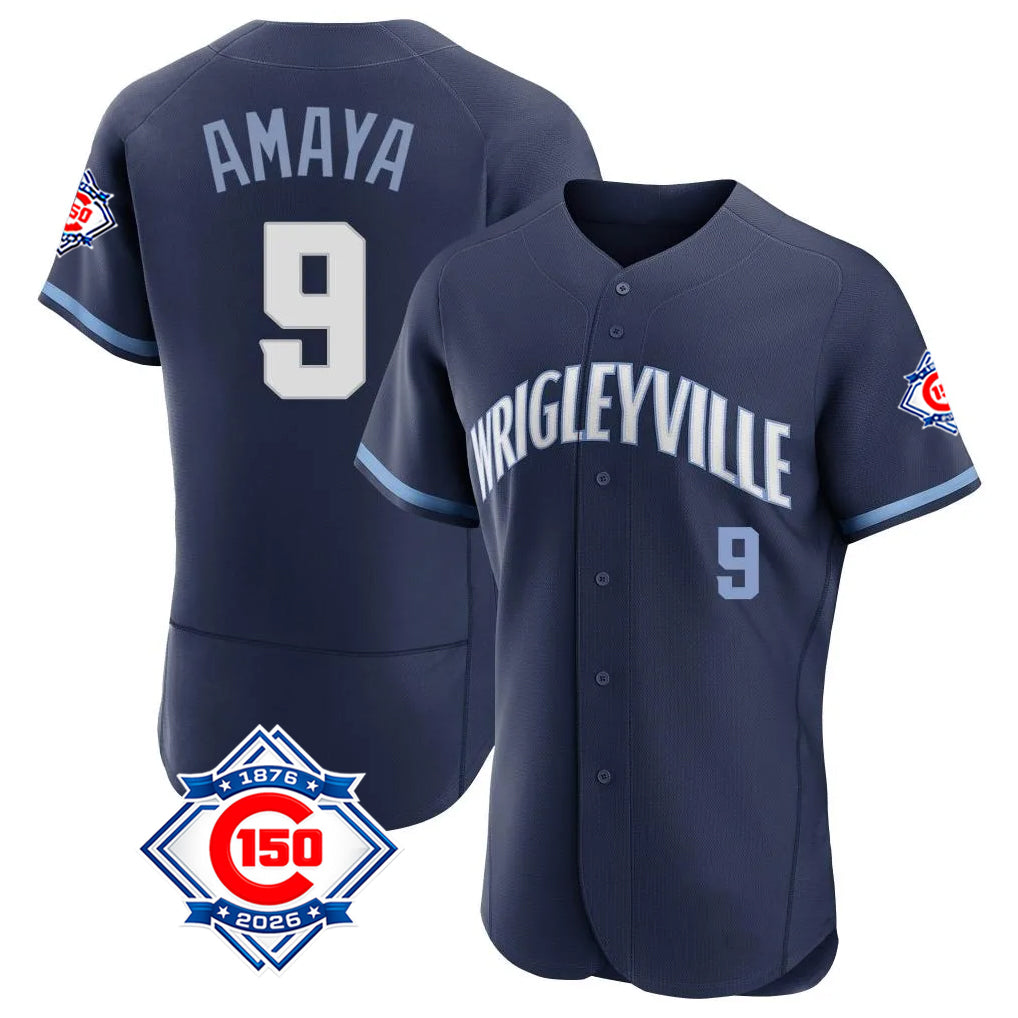 Arlishia C.Cubs #9 Miguel Amaya Player Navy City Connect 150th Anniversary Limited Elite Home Stitched Jerseys
