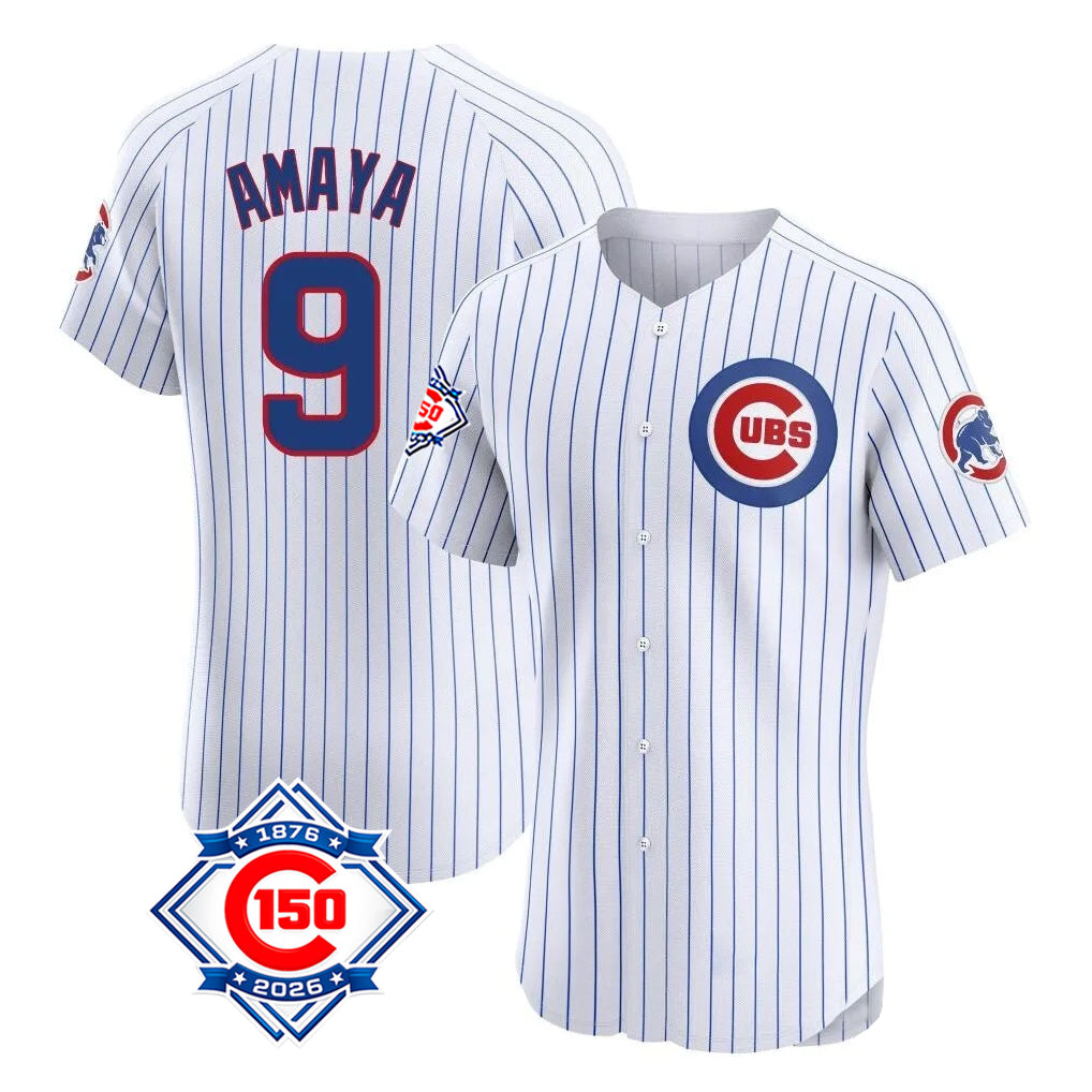 Arlishia C.Cubs #9 Miguel Amaya Player White 150th Anniversary Limited Elite Home Game Stitched Jerseys