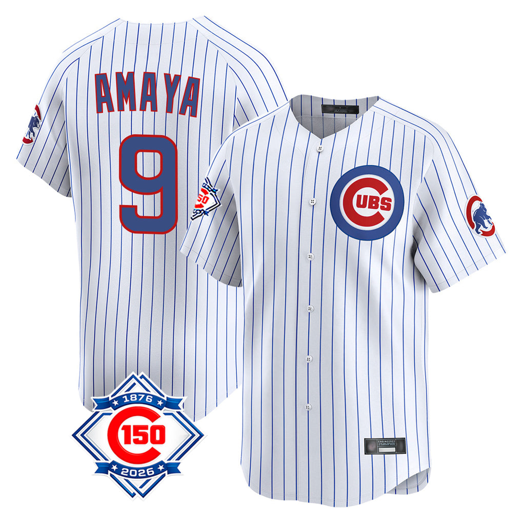 Arlishia C.Cubs #9 Miguel Amaya Player White 150th Anniversary Limited Home Game Stitched Jerseys
