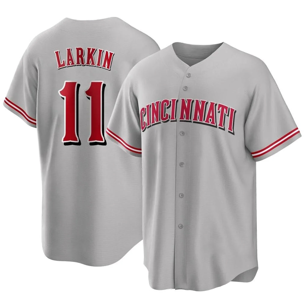 Arlishia C.Reds #11 Barry Larkin Player Gray Home Game Stitched Jerseys