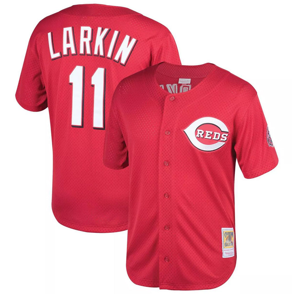Arlishia C.Reds #11 Barry Larkin Player Mitchell & Ness Red Throwback Cooperstown Mesh Game Stitched Jerseys