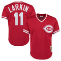 Arlishia C.Reds #11 Barry Larkin Player Mitchell & Ness Red Throwback Cooperstown Mesh T-shirt Game Stitched Jerseys