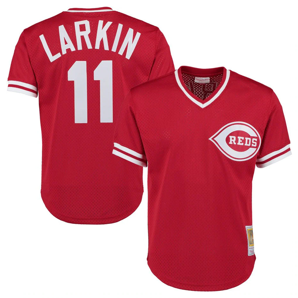 Arlishia C.Reds #11 Barry Larkin Player Mitchell & Ness Red Throwback Cooperstown Mesh T-shirt Game Stitched Jerseys