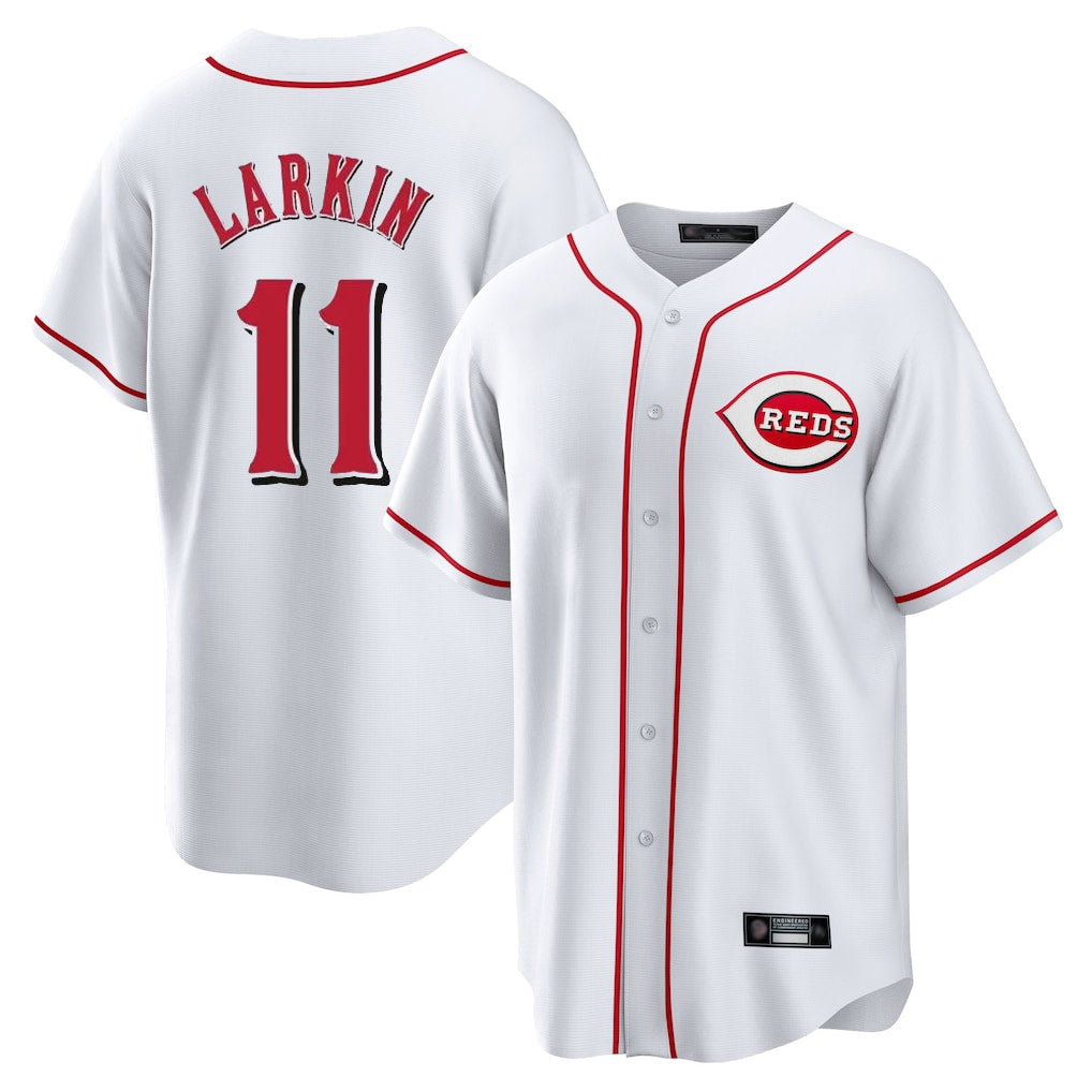 Arlishia C.Reds #11 Barry Larkin Player White Game Home Stitched Jerseys