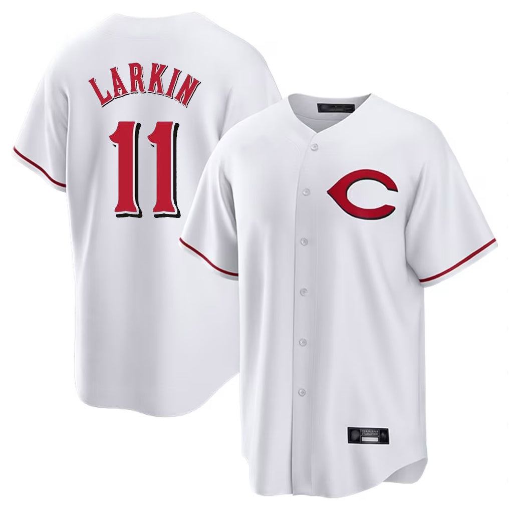 Arlishia C.Reds #11 Barry Larkin Player White Home Game Stitched Jerseys