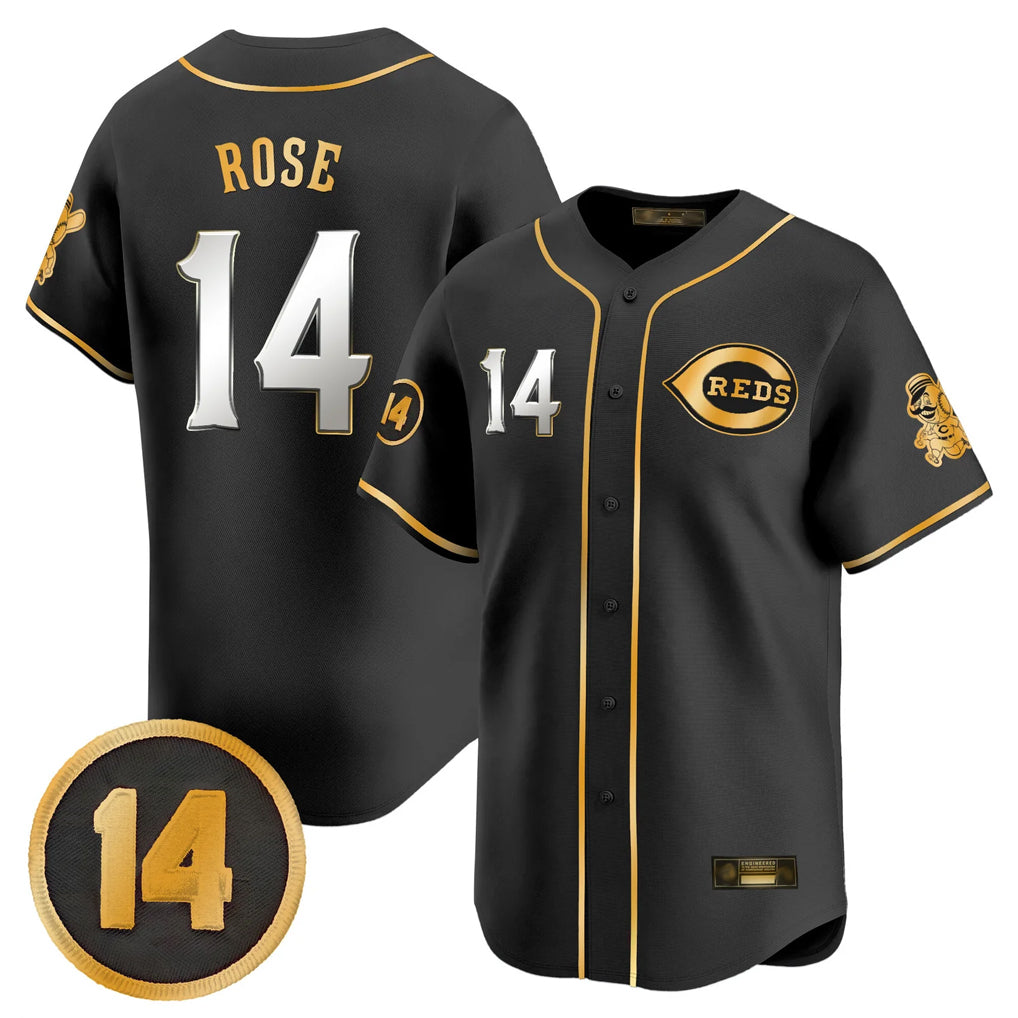 Arlishia C.Reds #14 Pete Rose Player Black-Gold Vapor Premier Limited Home Stitched Jerseys