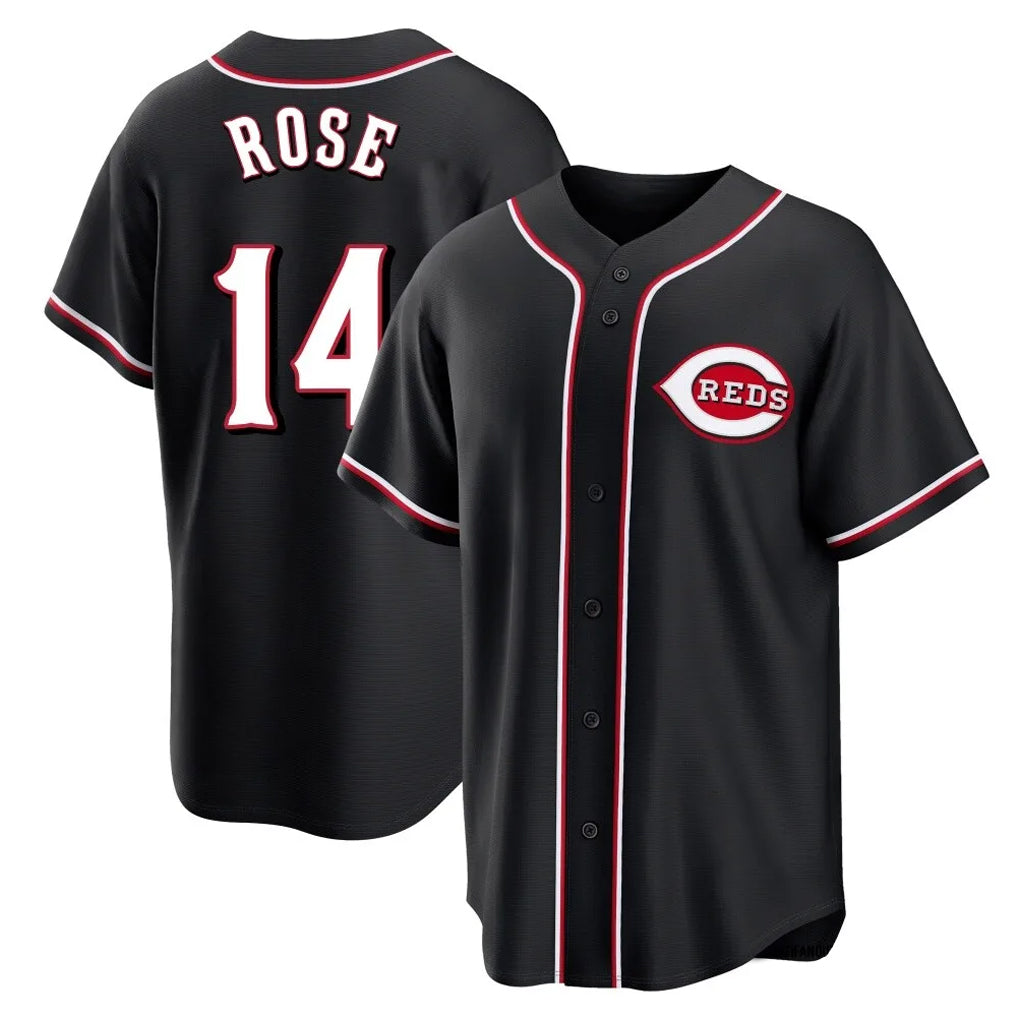 Arlishia C.Reds #14 Pete Rose Player Black Fashion Out Home Game Stitched Jerseys