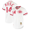 Arlishia C.Reds #14 Pete Rose Player Mitchell & Ness White Throwback Cooperstown Mesh T-shirt Game Stitched Jerseys