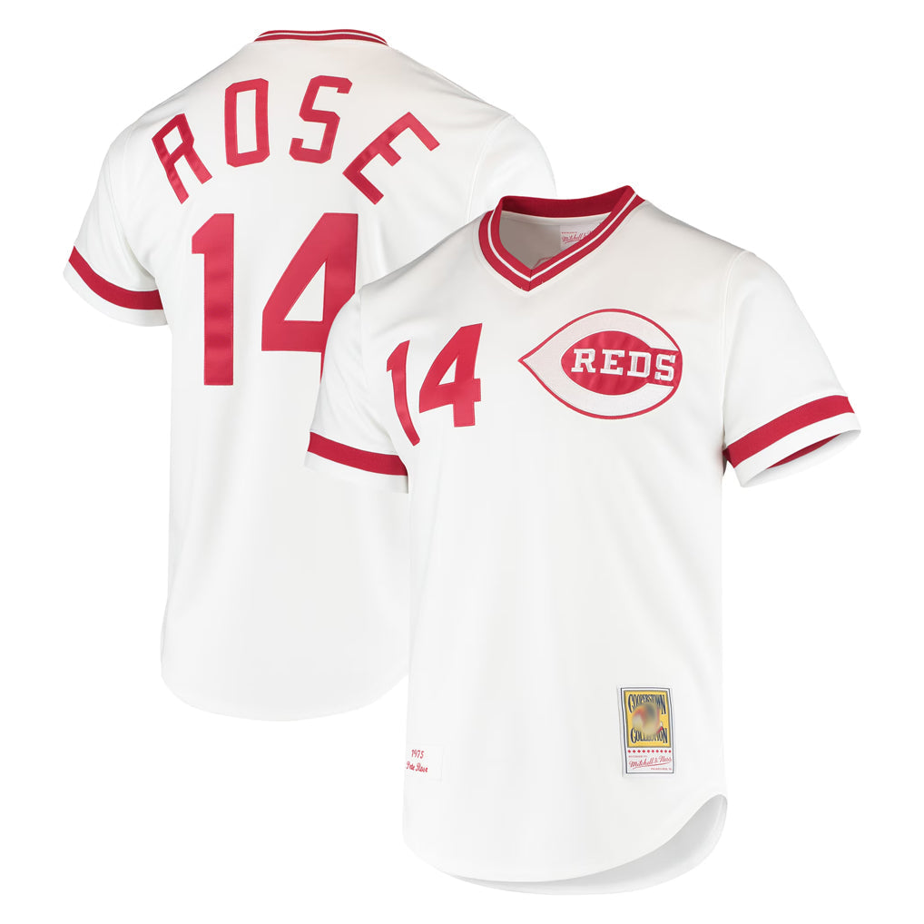 Arlishia C.Reds #14 Pete Rose Player Mitchell & Ness White Throwback Cooperstown Mesh T-shirt Game Stitched Jerseys