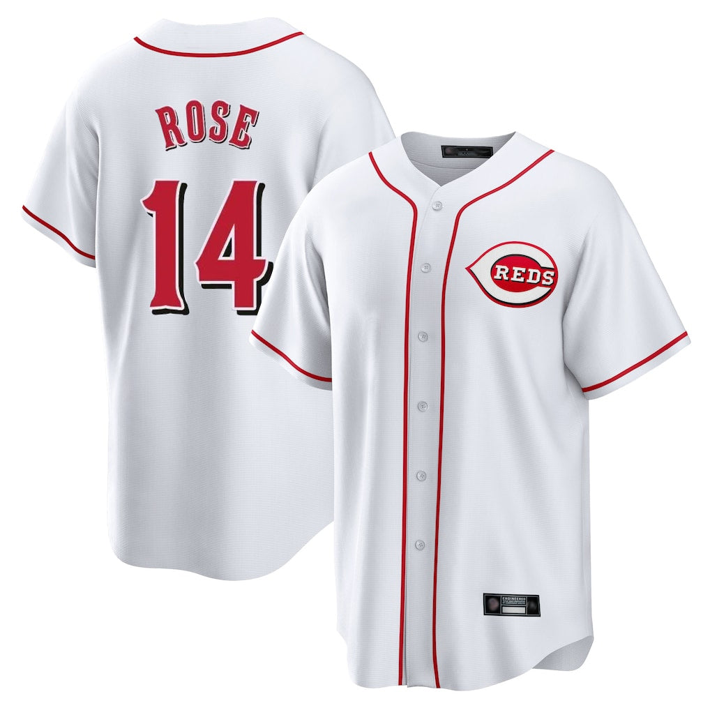 Arlishia C.Reds #14 Pete Rose Player White Game Home Stitched Jerseys