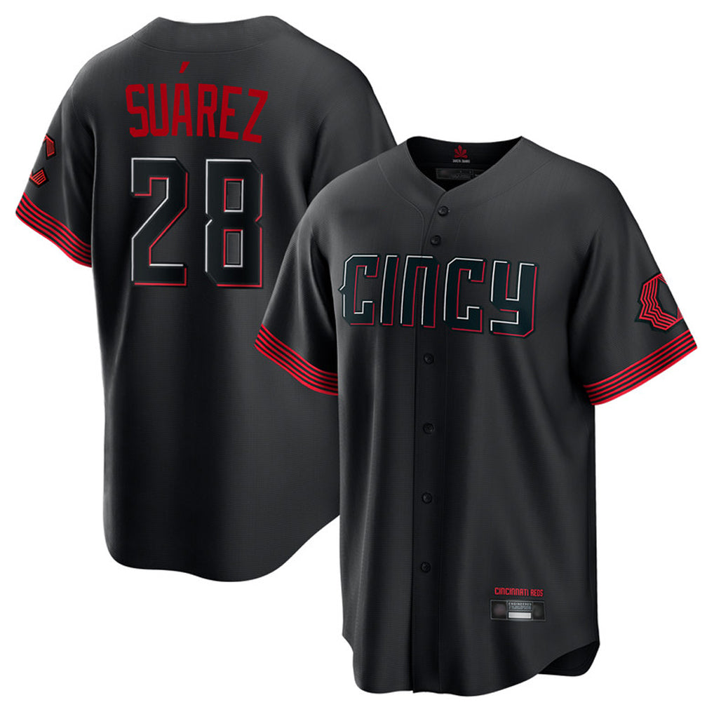 Arlishia C.Reds #28 Eugenio Su¨¢rez Player Black City Connect Home Game Stitched Jerseys