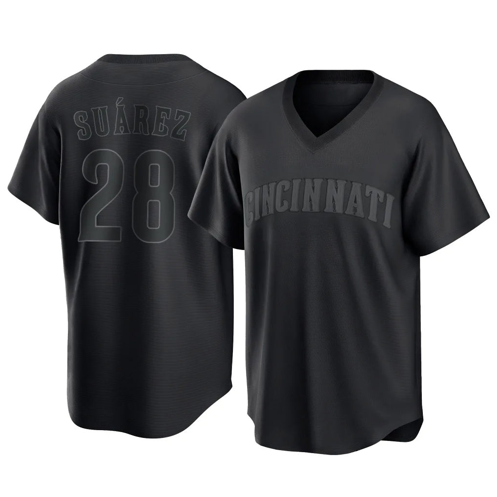 Arlishia C.Reds #28 Eugenio Su¨¢rez Player Black T-shirt Game Home Stitched Jerseys