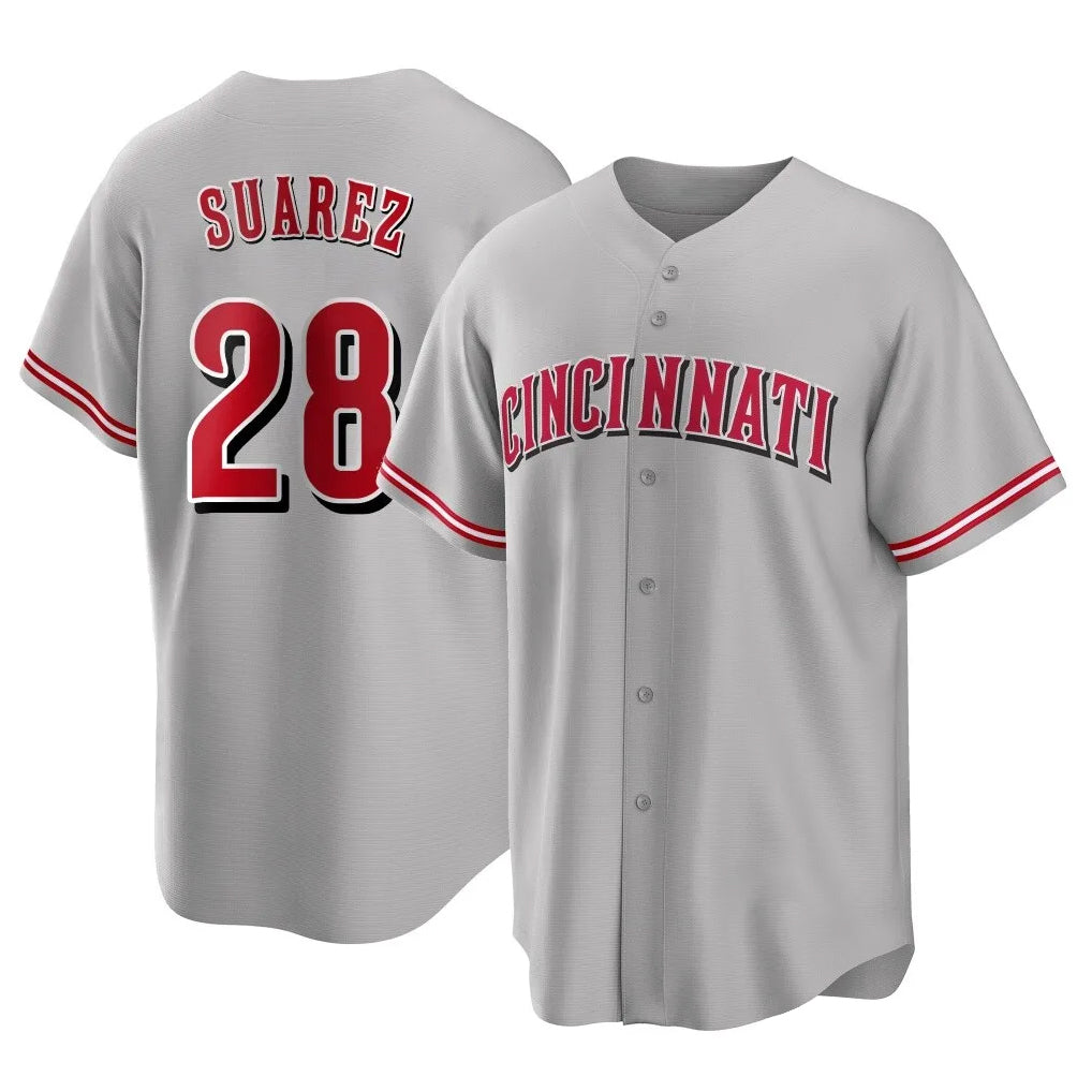 Arlishia C.Reds #28 Eugenio Su¨¢rez Player Gray Home Game Stitched Jerseys