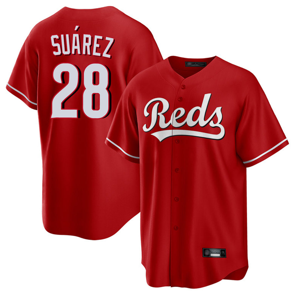 Arlishia C.Reds #28 Eugenio Su¨¢rez Player Red Home Game Stitched Jerseys