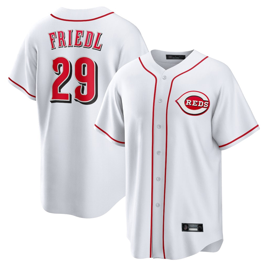 Arlishia C.Reds #29 TJ Friedl Player White Game Home Stitched Jerseys