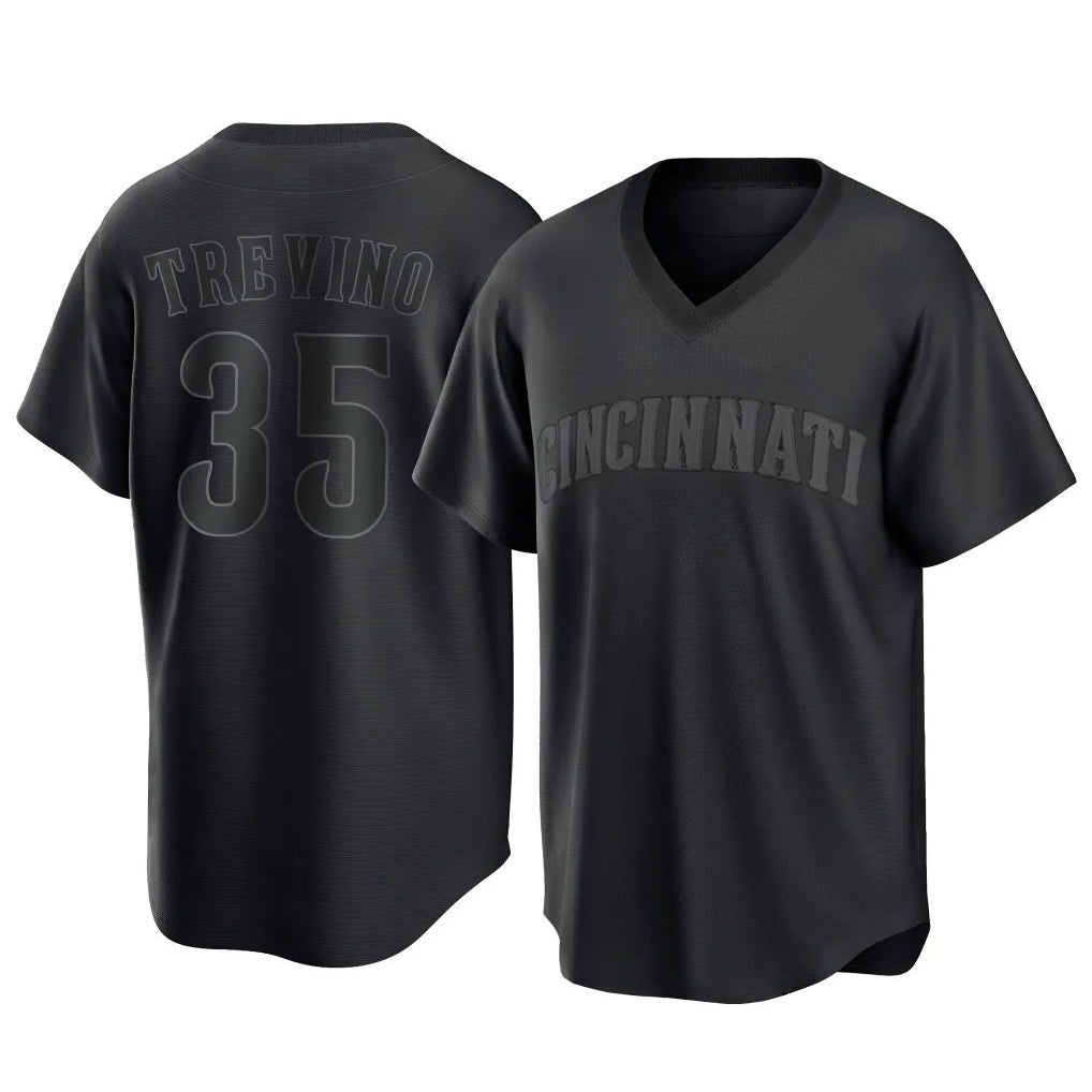 Arlishia C.Reds #35 Jose Trevino Player Black T-shirt Game Home Stitched Jerseys