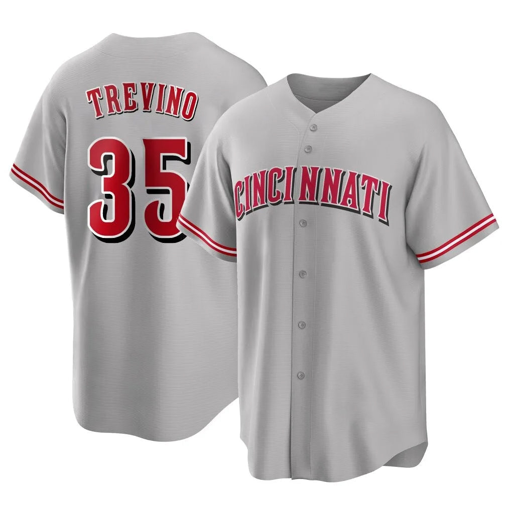 Arlishia C.Reds #35 Jose Trevino Player Gray Home Game Stitched Jerseys
