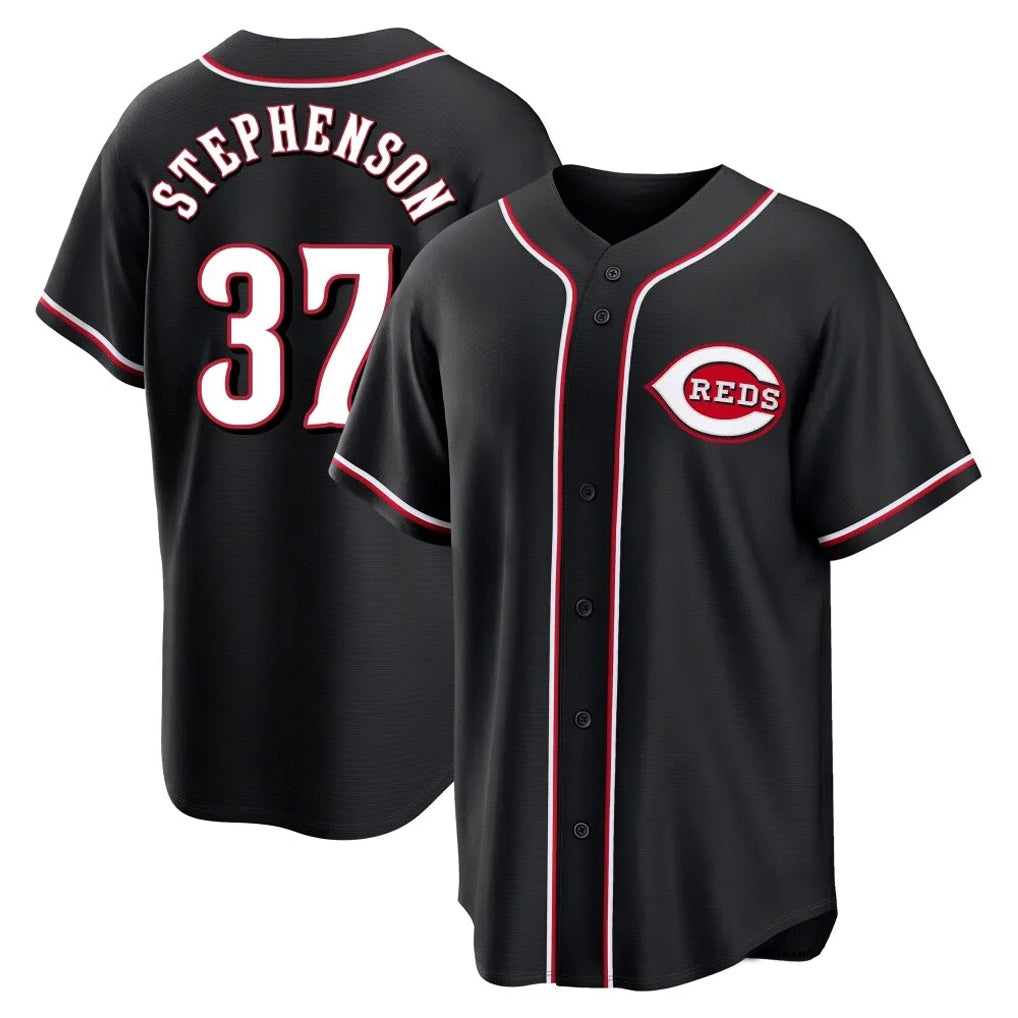 Arlishia C.Reds #37 Tyler Stephenson Player Black Fashion Out Home Game Stitched Jerseys