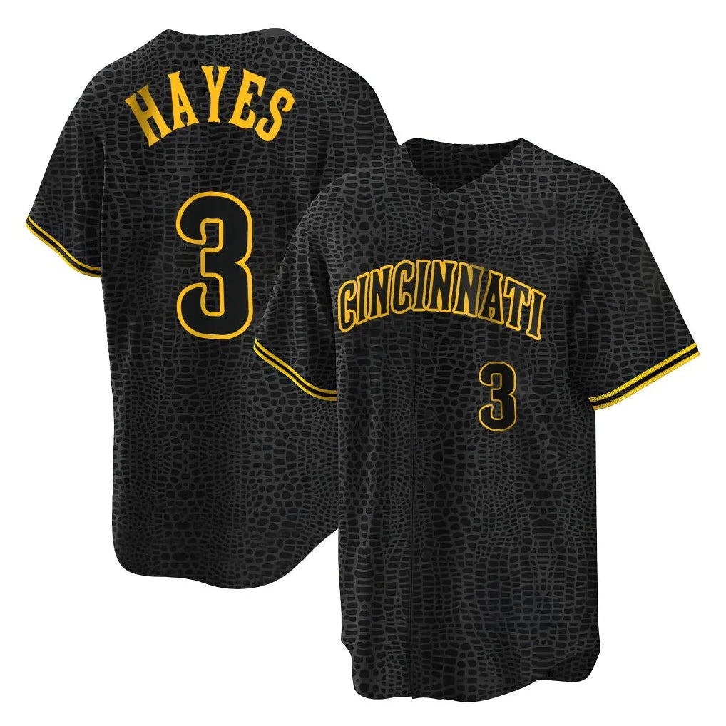 Arlishia C.Reds #3 Ke'Bryan Hayes Player Black Snake Skin City Home Stitched Jerseys