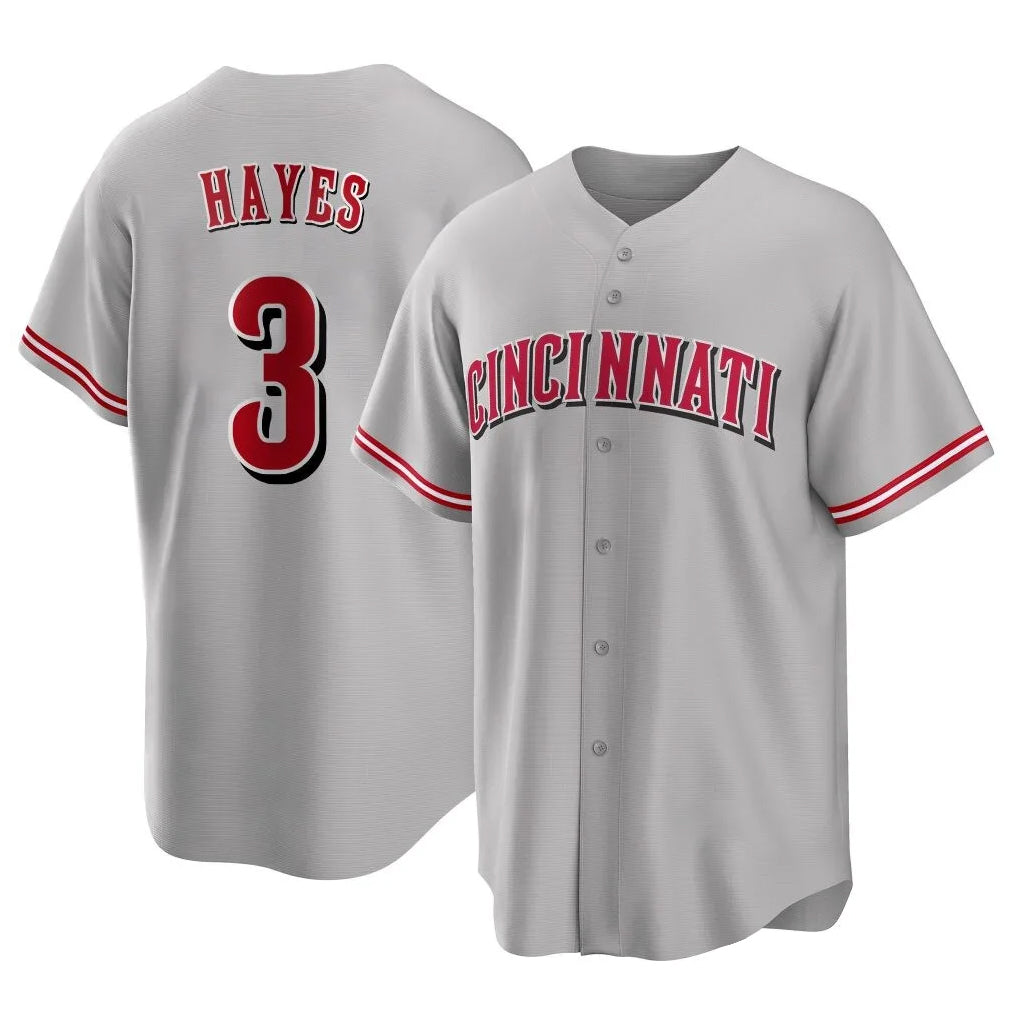 Arlishia C.Reds #3 Ke'Bryan Hayes Player Gray Home Game Stitched Jerseys