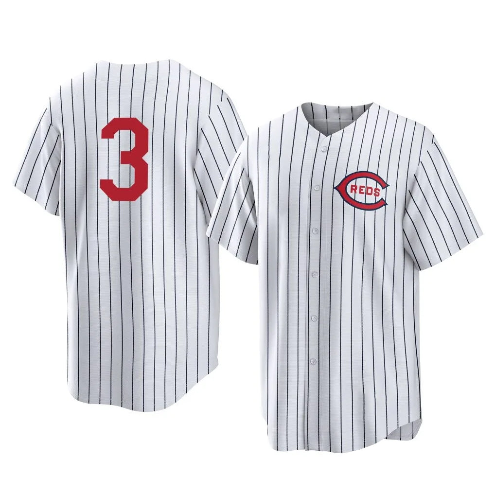 Arlishia C.Reds #3 Ke'Bryan Hayes Player White Stripe Field of Dreams Game Home Stitched Jerseys