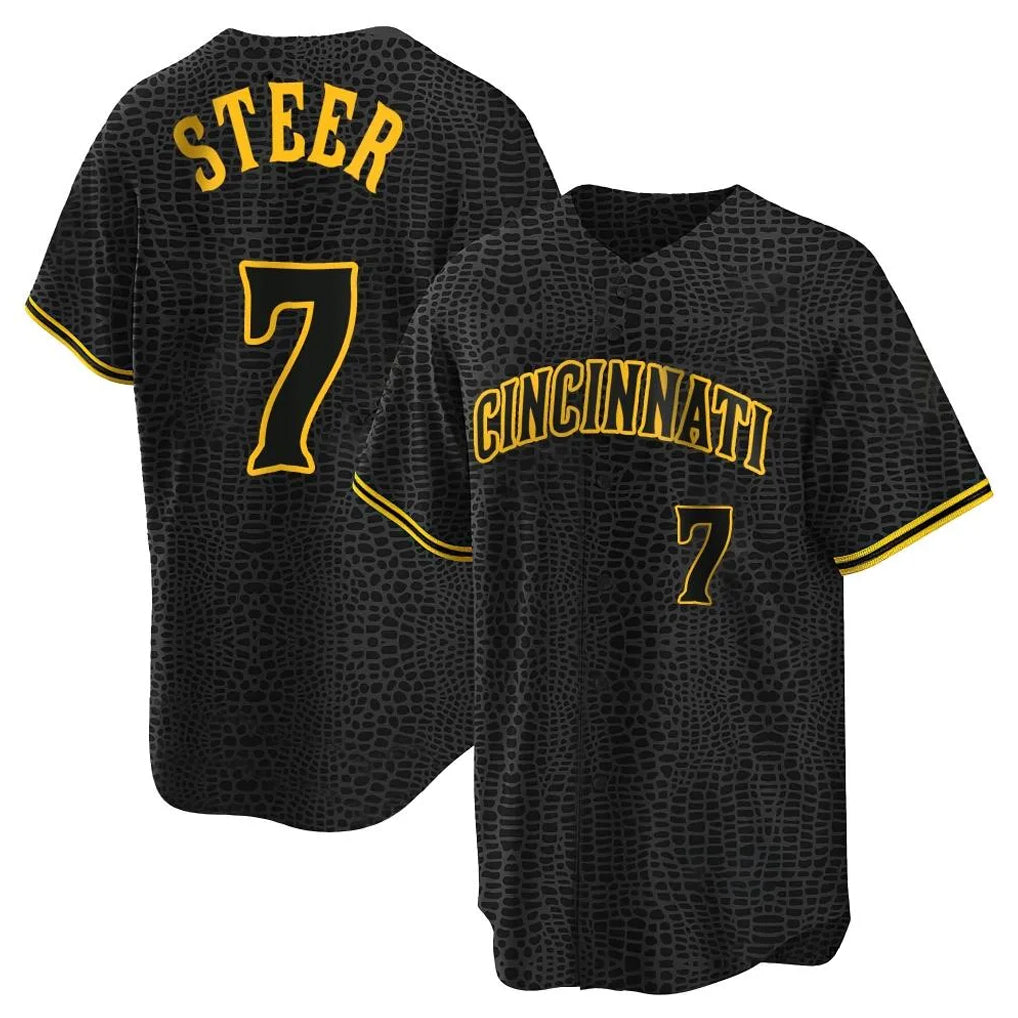 Arlishia C.Reds #7 Spencer Steer Player Black Snake Skin City Home Stitched Jerseys