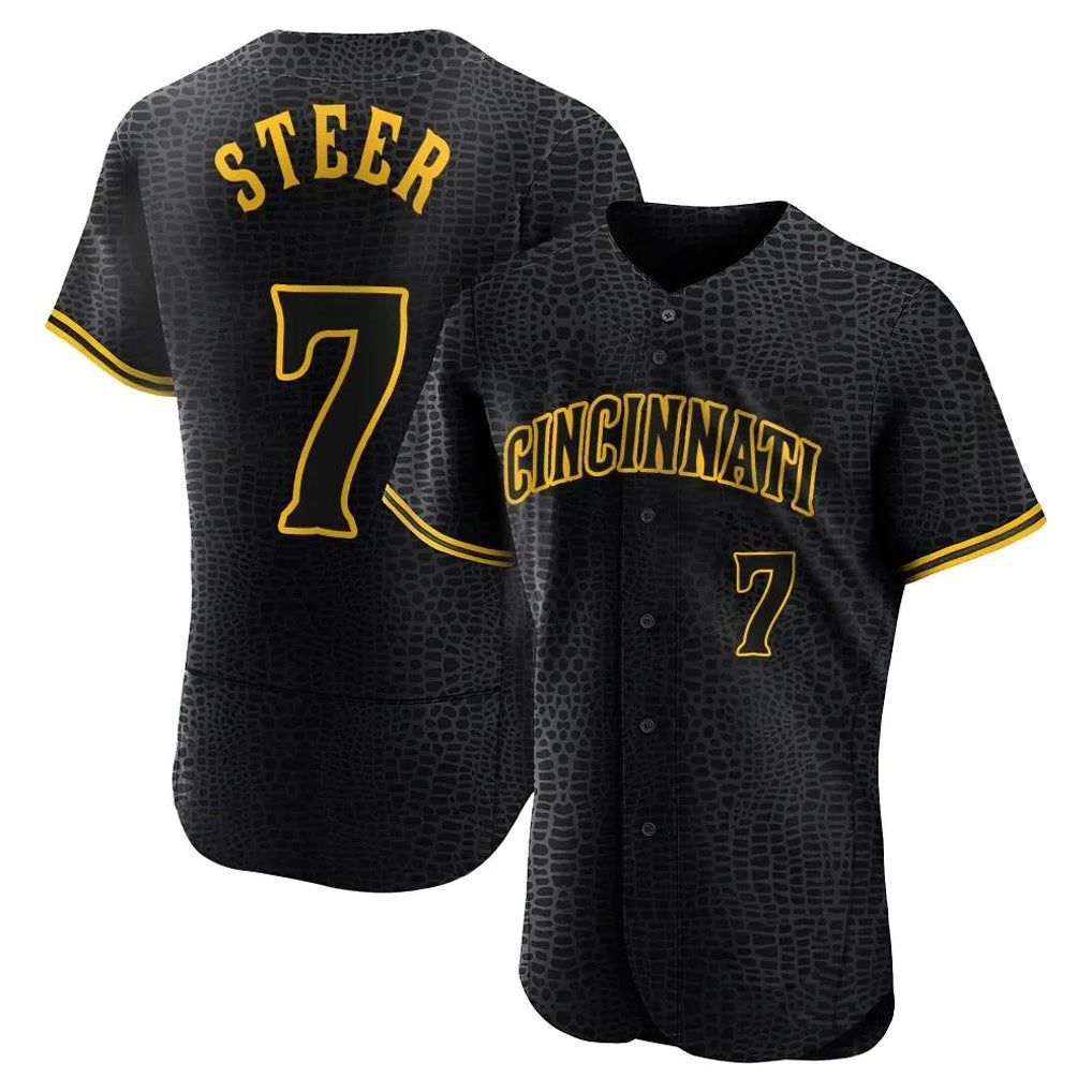 Arlishia C.Reds #7 Spencer Steer Player Black Snake Skin City Limited Elite Home Stitched Jerseys