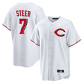Arlishia C.Reds #7 Spencer Steer Player White Home Game Stitched Jerseys