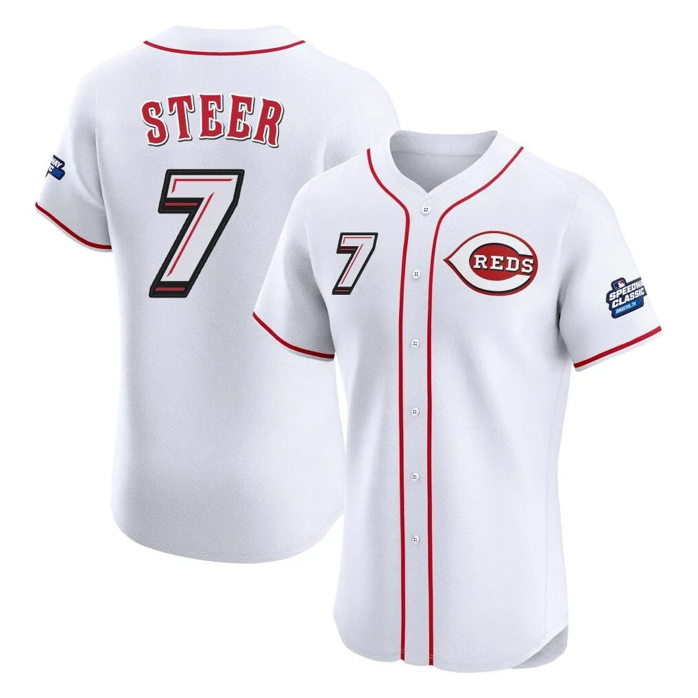 Arlishia C.Reds #7 Spencer Steer Player White Speedway Classic Limited Elite Home Stitched Jerseys