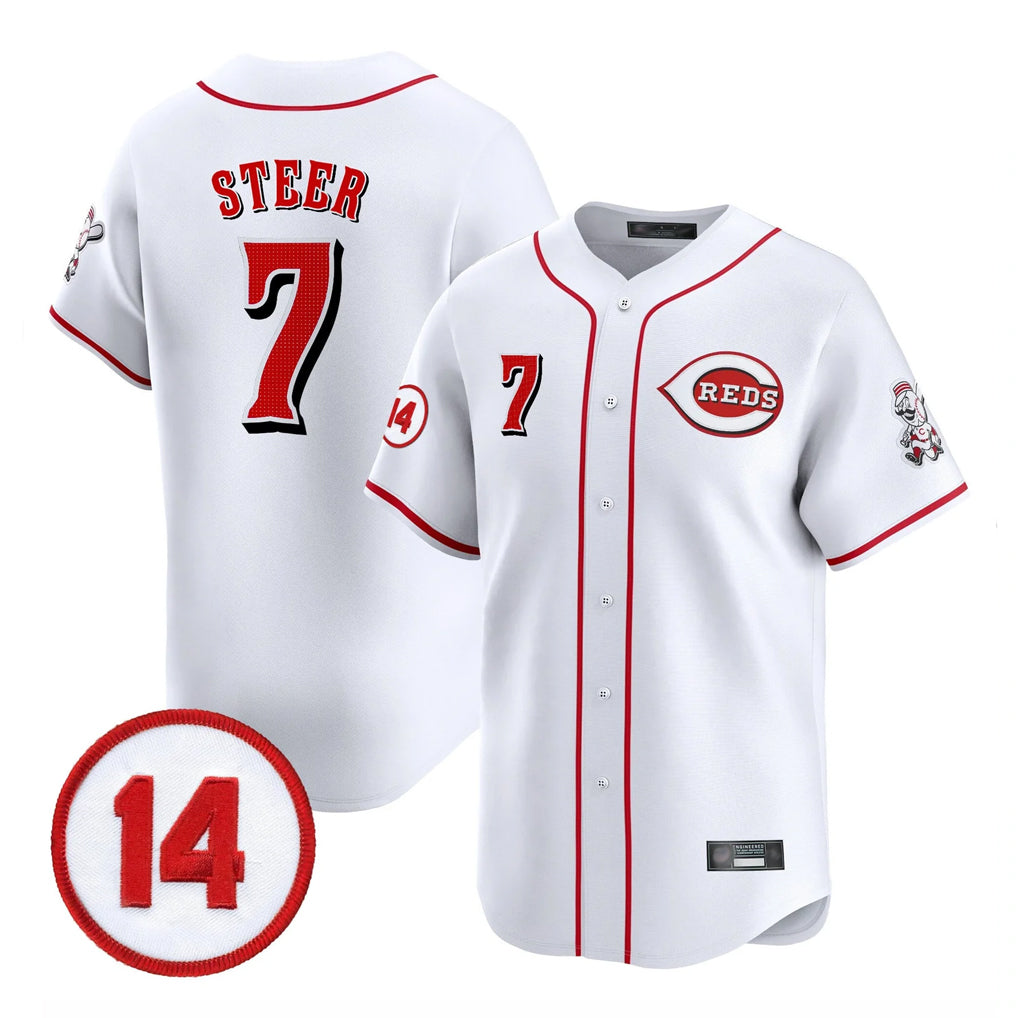 Arlishia C.Reds #7 Spencer Steer Player White Vapor Premier Limited Home Stitched Jerseys