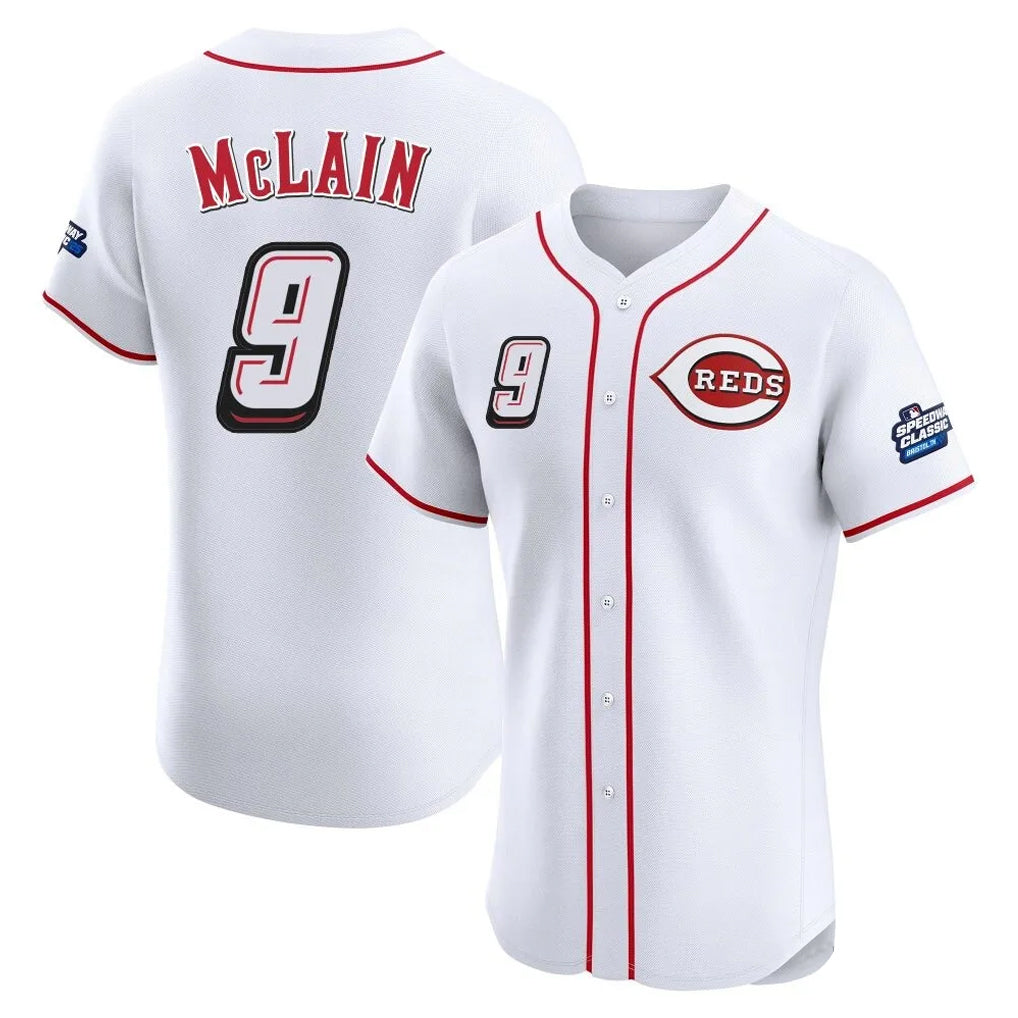 Arlishia C.Reds #9 Matt McLain Player White Speedway Classic Limited Elite Home Stitched Jerseys