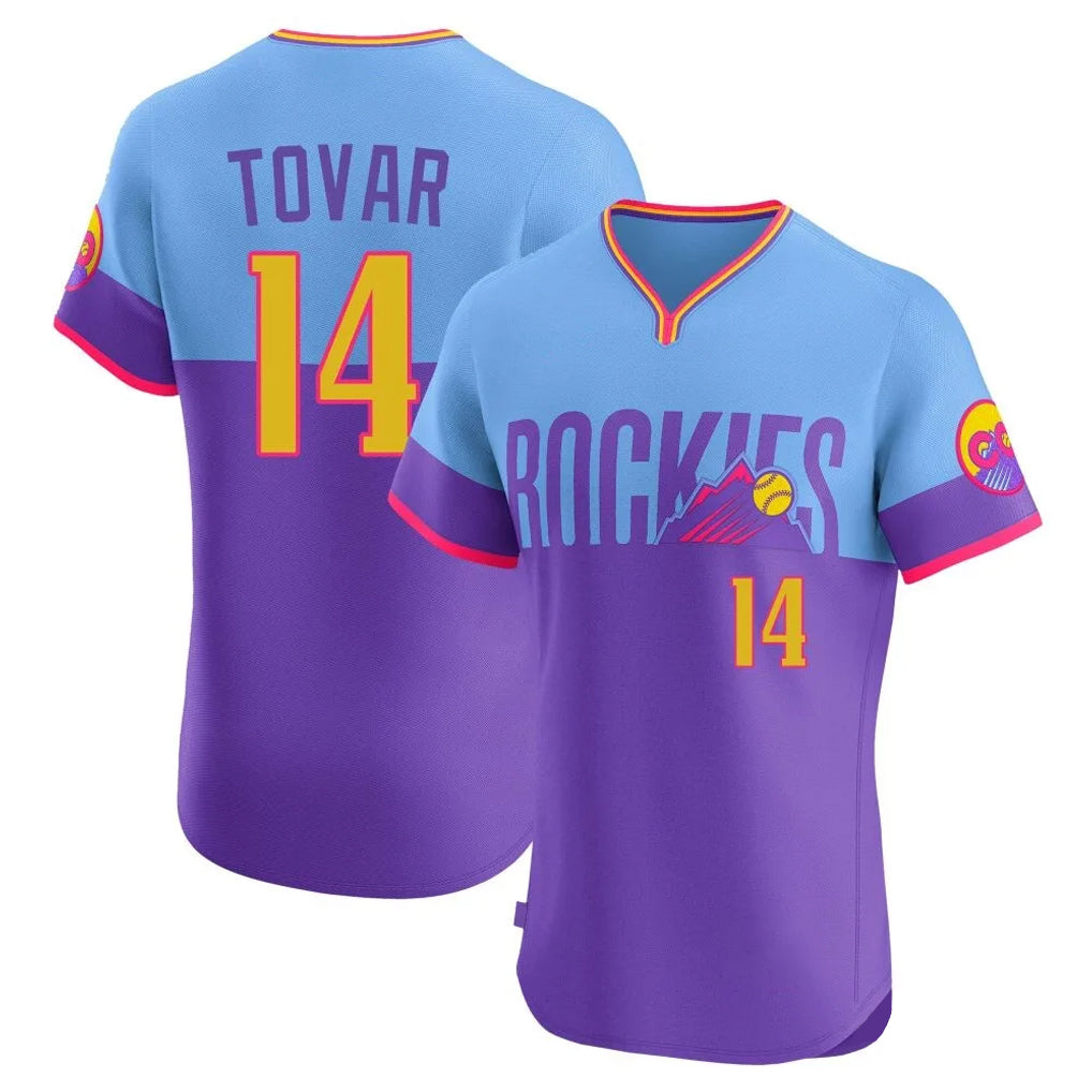 Arlishia C.Rockies #14 Ezequiel Tovar Player Purple-Light Blue City Connect Limited Elite Home T-shirt Stitched Jerseys