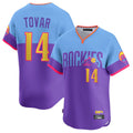 Arlishia C.Rockies #14 Ezequiel Tovar Player Purple-Light Blue City Connect Limited Home T-shirt Stitched Jerseys