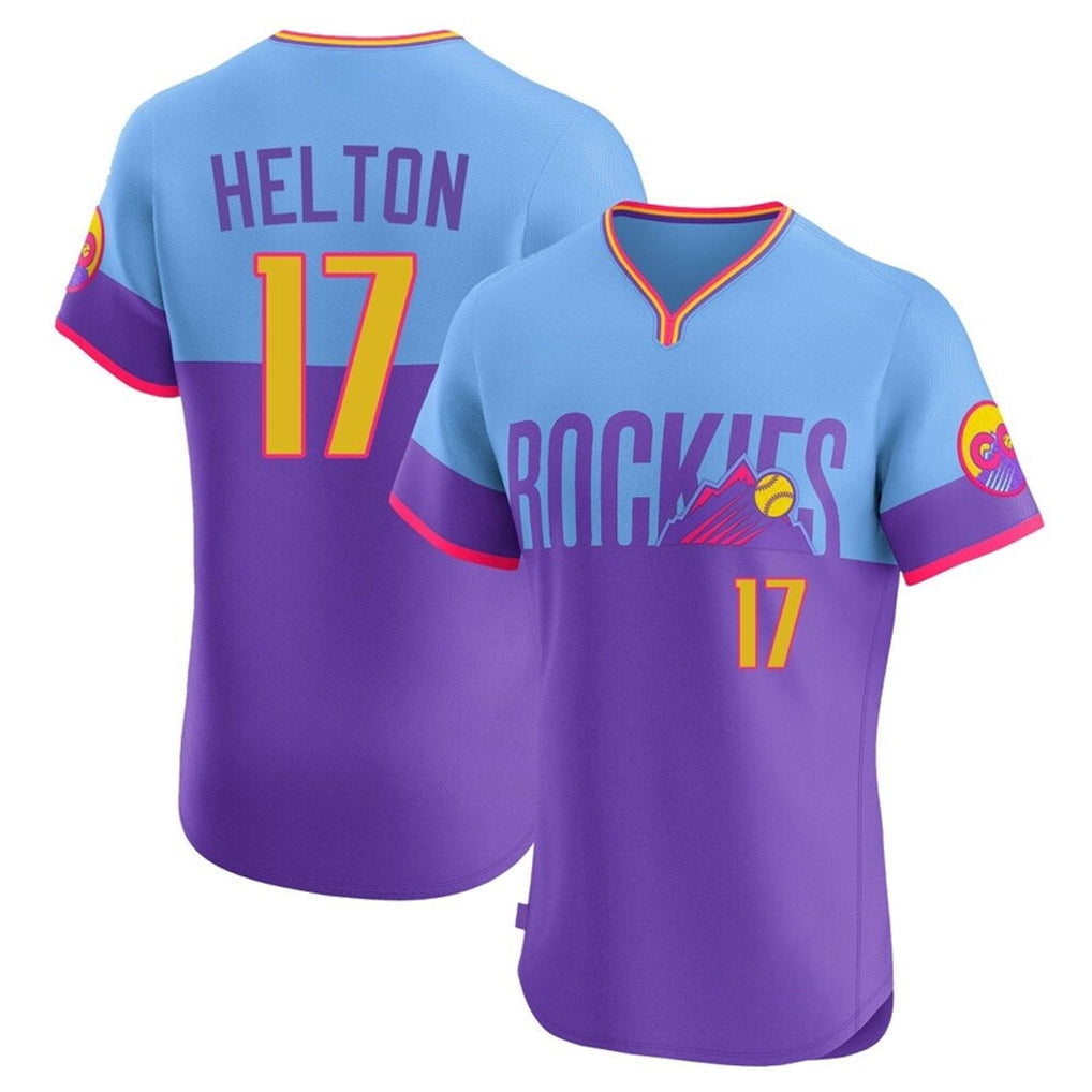 Arlishia C.Rockies #17 Todd Helton Player Purple-Light Blue City Connect Limited Elite Home T-shirt Stitched Jerseys