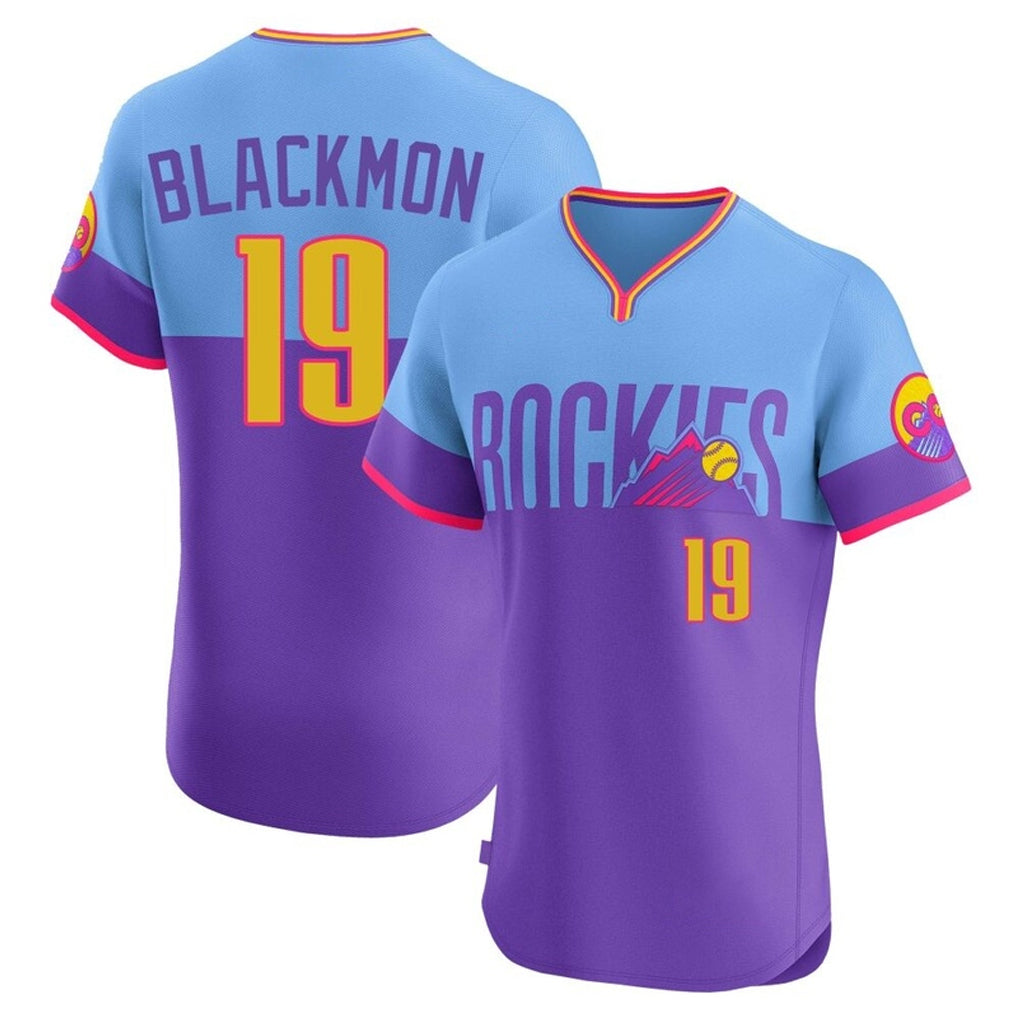 Arlishia C.Rockies #19 Charlie Blackmon Player Purple-Light Blue City Connect Limited Elite Home T-shirt Stitched Jerseys