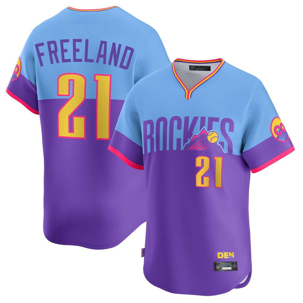 Arlishia C.Rockies #21 Kyle Freeland Player Purple-Light Blue City Connect Limited Home T-shirt Stitched Jerseys