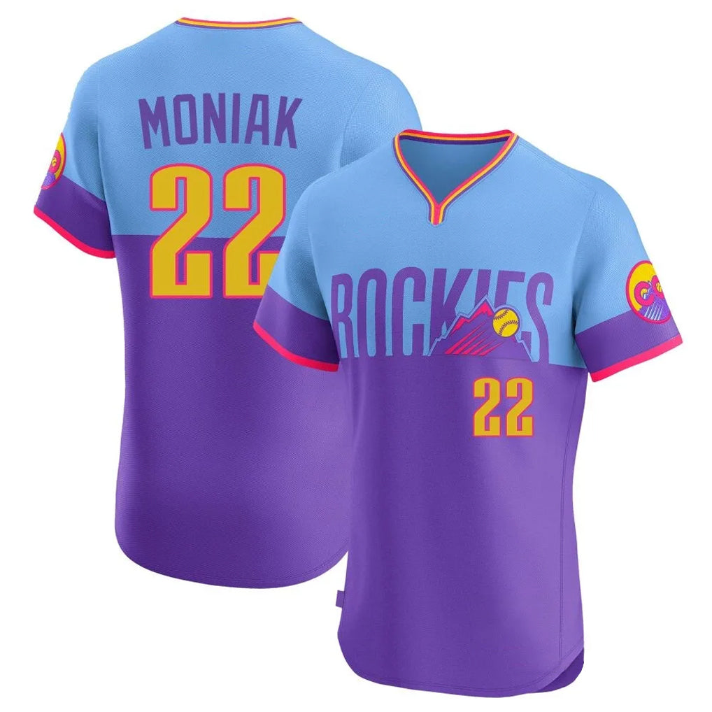 Arlishia C.Rockies #22 Mickey Moniak Player Purple-Light Blue City Connect Limited Elite Home T-shirt Stitched Jerseys