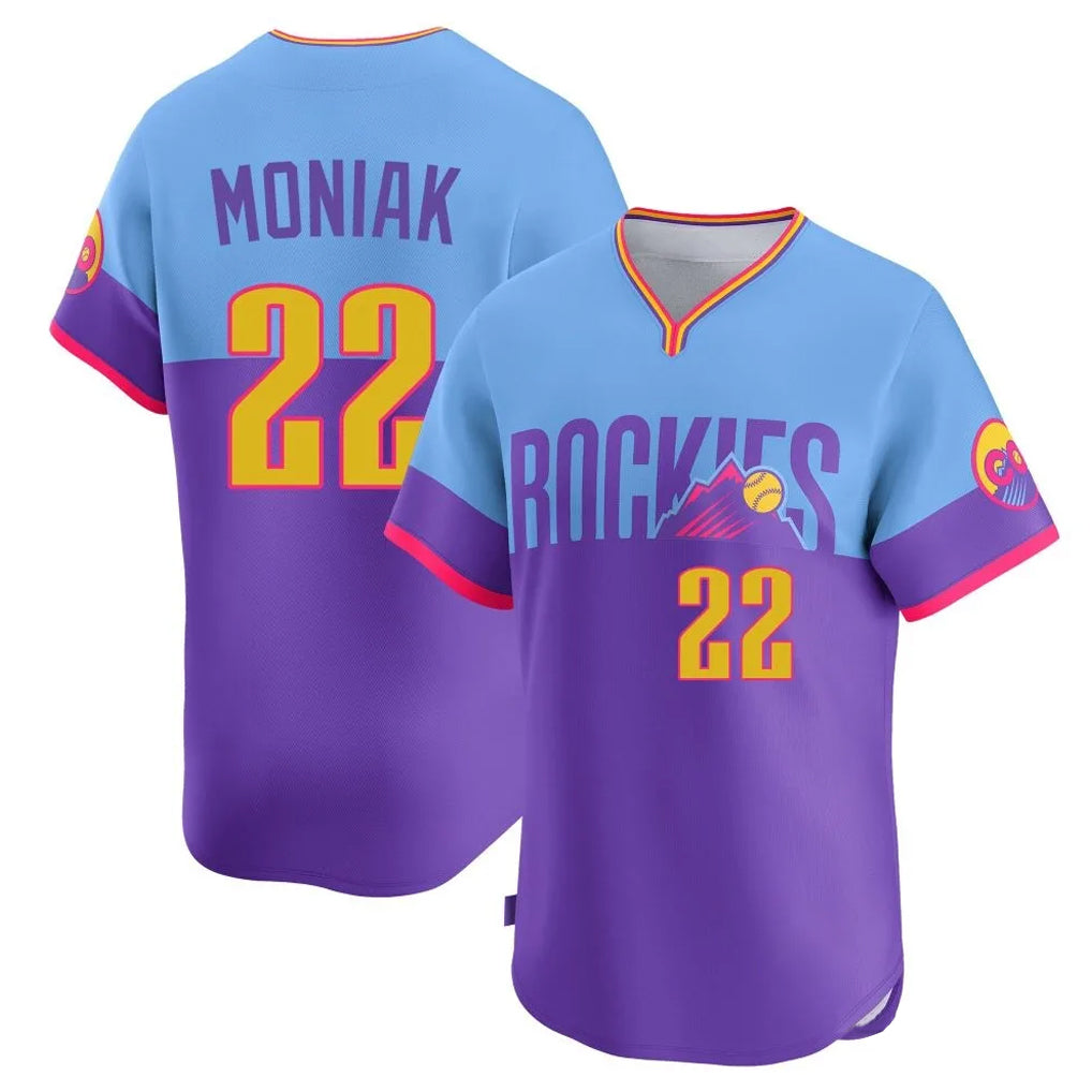 Arlishia C.Rockies #22 Mickey Moniak Player Purple-Light Blue City Connect Limited Home T-shirt Stitched Jerseys