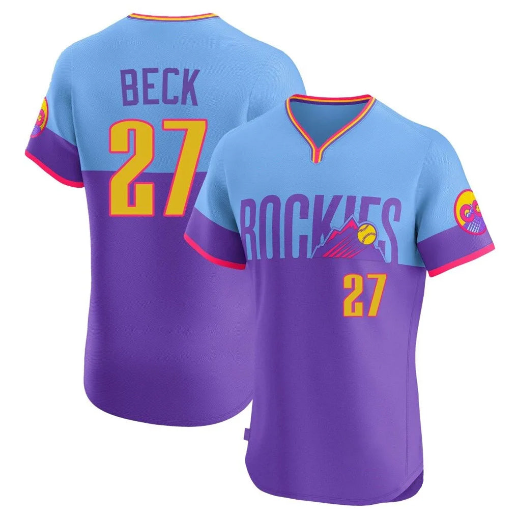 Arlishia C.Rockies #27 Jordan Beck Player Purple-Light Blue City Connect Limited Elite Home T-shirt Stitched Jerseys
